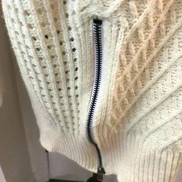 Military Hippie Small oversized Ivory chunky knit open knit sweater zipper - Picture 2 of 6